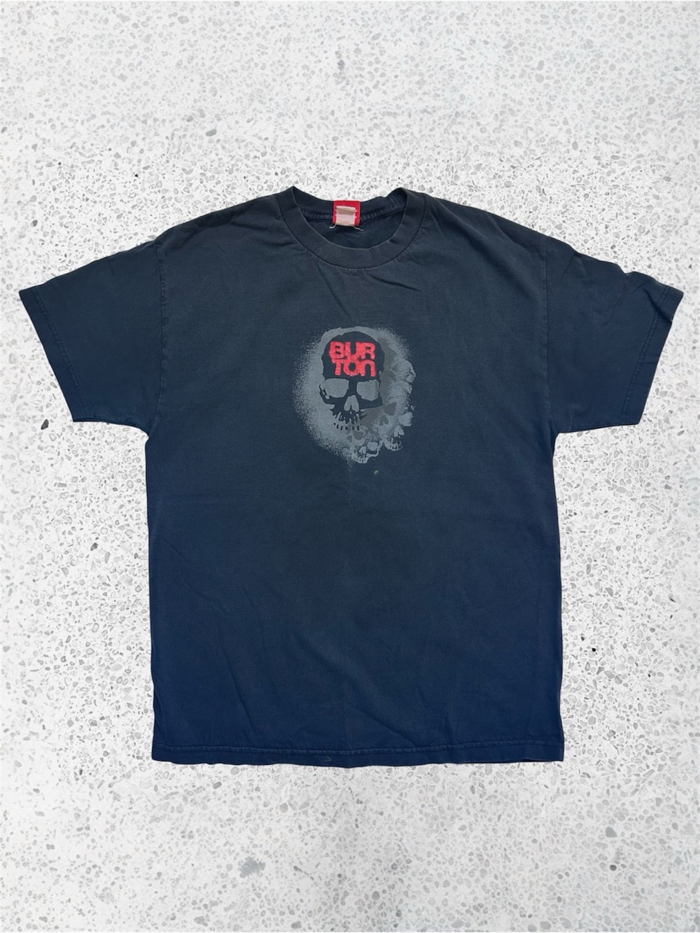 Vintage Y2K Burton Snowboards Graffiti Skull Graphic Tee Distressed Black Large